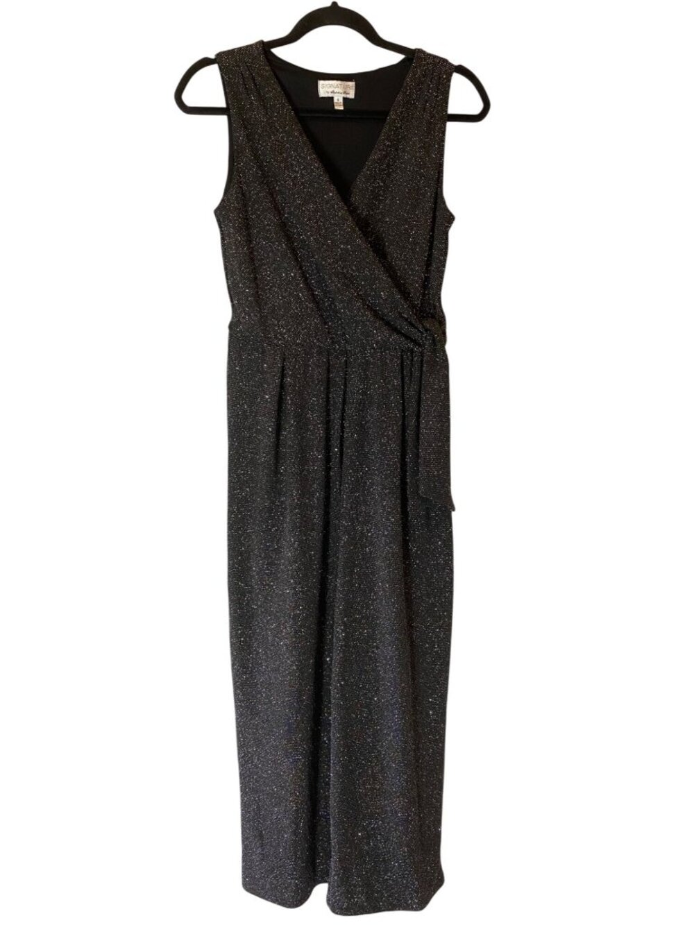 Signature By Robbie Bee Black Shimmer Sleeveless Wrap Jumpsuit Small - Picture 2 of 11